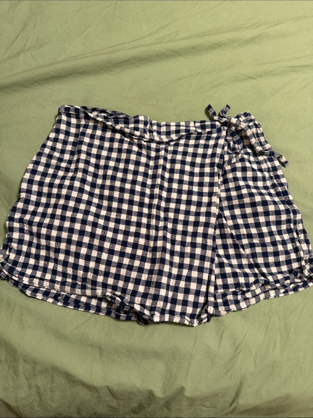 Women's Navy and White Gingham Wrap Shorts